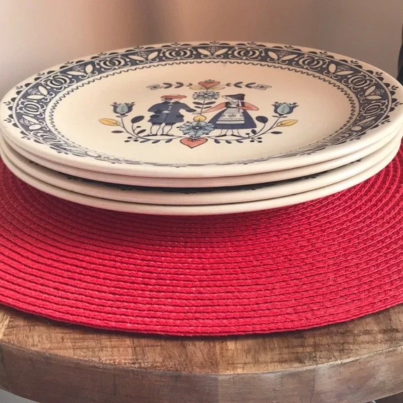 Vintage Hearts & Flowers Staffordshire Old Granite Dinner Plates